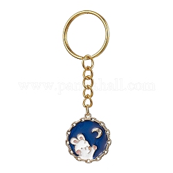 Porte-clés pendentif rond plat avec pendentif en émail en alliage de lapin, avec porte-clés fendus, lapin, 7.8 cm