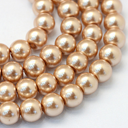 Perlas de perlas de vidrio pintado para hornear, pearlized, redondo, burlywood, 3~4mm, agujero: 0.5 mm, aproximamente 195 pcs / cadena, 23.6 pulgada