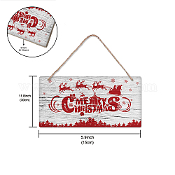 Рождественские темы из натурального дерева подвесные настенные украшения, с джутовым шпагатом, прямоугольник со словом счастливого рождества, красные, 15x30x0.5 см