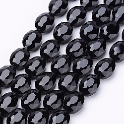 Perles en verre ovales noires à facettes, brins de perles de cristal, 16x12~13x7mm, Trou: 1mm, 20 pcs / chapelet, 12.5 pouce