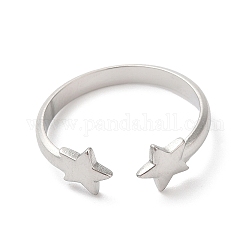 304 anillo de puño abierto de doble estrella de acero inoxidable para mujer, color acero inoxidable, diámetro interior: 18 mm