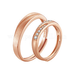 Shegrace popolare regolabile 925 paio di anelli in argento sterling, con zirconi cubici aaa di grado chiaro, oro roso, taglia 7 e taglia 10, diametro interno: 17 mm e 21 mm