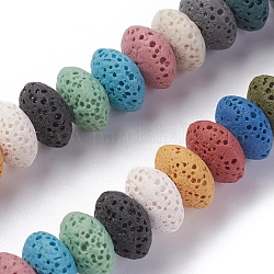 Fili di perle di roccia lavica naturale, tinto, rondelle, colore misto, 10~11x6mm, foro: 1.8mm, circa 34 pcs/filo, 7.87 pollici (20 cm)