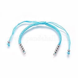 Fabbricazione di braccialetti di perline intrecciati con corde di nylon, con perline in ottone, placcato di lunga durata, Vero platino placcato, cielo blu, 10-1/4 pollice ~ 11-5/8 pollici (26~29.6 cm)
