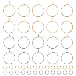 Unicraftale 120pcs 2 Farbe 316 chirurgische Edelstahl-Ohrring-Zubehörse, Weinglas Charms Ringe, mit 240 Stück 304 Edelstahl-Sprungringe, goldenen und Edelstahl Farbe, 21 Gauge, 15x0.7 mm, 60 Stk. je Farbe