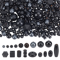 PandaHall Elite Natural Wood Beads, Mixed Shapes, Black, 6~30x6~30mm, Hole: 2~4.5mm; about 700~740pcs/set