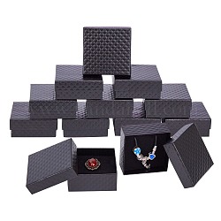 Cardboard Jewelry Boxes, for Pendant & Earring & Ring, with Sponge Inside, Square, Black, 7.5x7.5x3.5cm