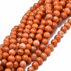 Natural Orange Calcite Beads Strands, Round, 7~7.5mm, Hole: 1mm, about 52pcs/strand, 15.55''(39.5cm)