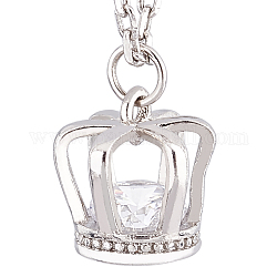 CREATCABIN Rhodium Plated 925 Sterling Silver Pendant Necklace, Crystal Rhinestone Crown Pendant Necklace with Card for Women, Platinum, 17.71~19.68 inch(45~50cm)