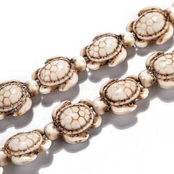 Chapelets de perle en turquoise synthétique teinte, tortue, floral blanc, 17~18x14x6~8mm, Trou: 1mm, Environ 23 pcs/chapelet, 15 pouce