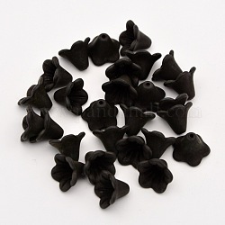 Abalorios de acrílico de flores escarchadas, negro, 14x10mm, agujero: 2 mm, aproximamente 1300 unidades / 500 g