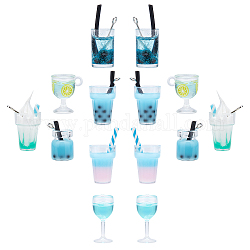 Sunnyclue 28pcs 7 Stil Glasflaschenanhänger, mit Harz im Inneren und Platineisenzubehör, Nachahmung von Bubble Tea/Boba-Milchtee, Himmelblau, 4pcs / style