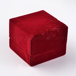 Scatole ad anello quadrate in velluto, modello di fiore, scatole regalo gioielli, rosso, 6x6x5cm