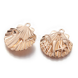 Alloy Pendants, Long-Lasting Plated, Scallop Shell Shape, Light Gold, 28x25.5x4.5mm, Hole: 2.5mm