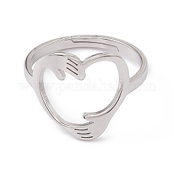 201 кольцо из нержавеющей стали для объятий в форме сердца, регулируемое для женщин, цвет нержавеющей стали, размер США 6 (16.5 мм)