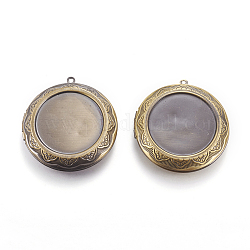 Ciondoli medaglione in ottone, cornice charms per collane, rotondo e piatto, bronzo antico, 48x44.5x10mm, Foro: 2 mm