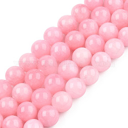 Chapelets de perles de pierres en jade jaune teinte, ronde, rose, 8mm, Trou: 1mm, Environ 50 pcs/chapelet, 15.7 pouce