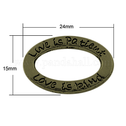 Mother's Day Gifts Ideas Tibetan Style Carved Message Word Love is Patient & Kind Oval Linking Rings, Lead Free & Nickel Free, Antique Bronze, 15x24x2mm