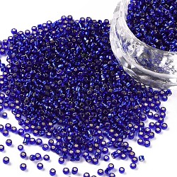 12/0 grade a perles de rocaille en verre rondes, Argenté, bleu minuit, 12/0, 2x1.5mm, Trou: 0.3mm, environ 30000 pcs / sachet 