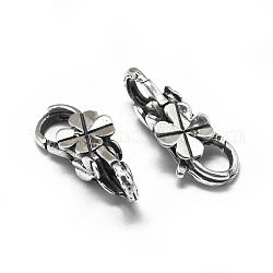 Thai 925 Sterling Silver Lobster Claw Clasps, Clover, Antique Silver, 23x10x7.5mm, Hole: 4.5mm