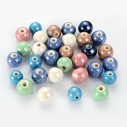 Pearlized handgefertigten Porzellan runde Perlen, Mischfarbe, 11 mm, Bohrung: 2 mm