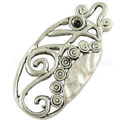 Oval Alloy Pendant Rhinestone Settings, Lead Free and Cadmium Free, Antique Silver, 32x15x2.5mm, Hole: 2mm