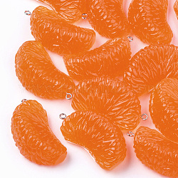 Ciondoli di resina, con i risultati di ferro tono platino, cibo imitazione, arancione, corallo, 41~43x23~24x17~18mm, Foro: 2 mm