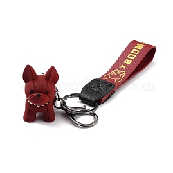 Kunstleder-Verschlüsse Schlüsselbund, mit Anhängern aus Harz und Fundstücken aus Zinklegierung, Hund, Metallgrau, dunkelrot, 18.3 cm