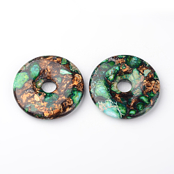 Grandi pendenti in bronzite e diaspro imperiale assemblati, ciambella / disco pi, tinto, verde, larghezza ciambella: 20 mm, 50x8~9mm, Foro: 10 mm