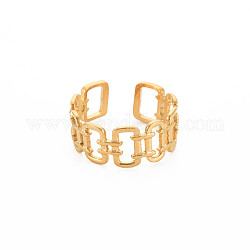 Chapado en iones (ip) 304 anillo de puño rectangular abierto de acero inoxidable para mujer, sin níquel, real 18k chapado en oro, nosotros tamaño 8 (18.1 mm)