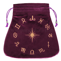 Bolsas de terciopelo de embalaje, bolsas de cordón, trapezoide con patrón de constelación, púrpura, 21x21 cm