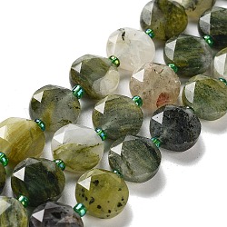 Natürliche grüne Linie Jaspis Perlenstränge, mit Glasperlen, facettierter Sechskantschliff, Flachrund, 12~12.5x5~6 mm, Bohrung: 1.2~1.4 mm, ca. 27~29 Stk. / Strang, 15.55~15.75 Zoll (39.5~40 cm)