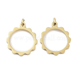 304 Stainless Steel Pendants, Laser Cut, with Jump Ring, Golden, Flower, 17x15x1mm, Hole: 2mm