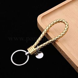 Porte-clés à tricoter en cuir pu, porte-clés bracelet, avec porte-clés en alliage plaqué platine, or, 12.5x3.2 cm