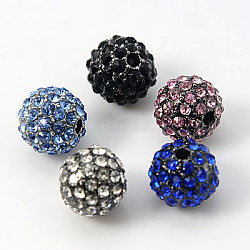 Perles de strass en alliage, Grade a, ronde, gunmetal, couleur mixte, 10mm, Trou: 2mm