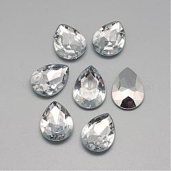 Acrílico Diamante de imitación señaló espalda cabujones, facetados, plateado inferior, lágrima, Claro, 25x18x6mm