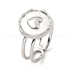 304 открытое кольцо из нержавеющей стали, плоско-круглые с сердцем, цвет нержавеющей стали, размер США 6 3/4 (17.1 мм)