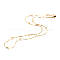 304 inox serpent ronde colliers de chaîne, avec des perles rondes et fermoirs pince de homard, or, 16.53 pouce (42 cm), 1.3mm