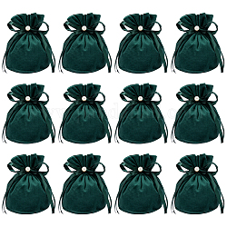 Bolsas de joyería de terciopelo nbeads con cordón y perlas de imitación de plástico, bolsas de regalo de tela de terciopelo, verde oscuro, 13.2x14x0.4 cm