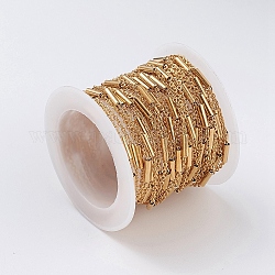 Chaînes de câbles en 304 acier inoxydable, avec des perles tubulaires, or, 2x1.5x0.3mm, 5m/rouleau