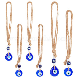 PH PandaHall 6pcs Blue Evil Eye Decor Home Wall Hanging, Turkish Evil Eye Decor Ornament with Opaque Beads and Jute Twine for Craft Decoration, Rear View Mirror Accessories, 8.66~8.85inch