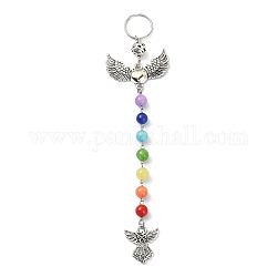 Portachiavi con ciondolo in lega di ali, con 7 perle di pietre preziose chakra per la decorazione del pendente della chiave dell'auto della borsa da donna, angelo e fata, 18.6x4.45cm