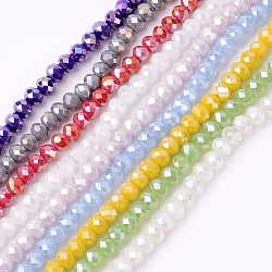 Electroplate Glass Beads Strands, AB Color, Faceted, Rondelle, Mixed Color, 4x3mm, Hole: 1mm, about 138pcs/strand, 16.5 inch