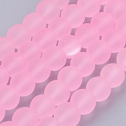 Hilos de cuentas de vidrio transparente, esmerilado, redondo, rosa perla, 8mm, agujero: 1.3~1.6 mm, aproximamente 99 pcs / cadena, 31.4 pulgada