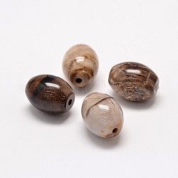 Perles en bois pétrifié naturel, ovale, 17~18x14mm, Trou: 2mm