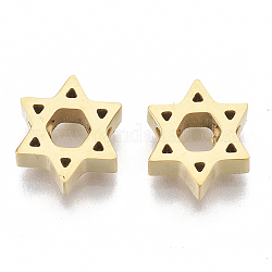 Abalorios de 304 acero inoxidable, para judío, estrella de david, dorado, 8.5x10x3mm, agujero: 2 mm