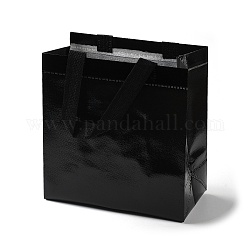 Sacchetti regalo pieghevoli riutilizzabili in tessuto non tessuto con manico, borsa della spesa portatile impermeabile per confezioni regalo, rettangolo, nero, 11x21.5x22.5cm, piega: 28x21.5x0.1 cm