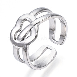 304 anillo de puño abierto de corazón de acero inoxidable, anillo grueso hueco para mujer, color acero inoxidable, nosotros tamaño 7 (17.3 mm)
