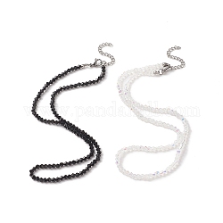 Ensemble de colliers tour de cou couple noir et blanc, colliers de perles de verre bicône avec 304 fermoir pince de homard en acier inoxydable et rallonge de chaîne, 15-1/8 pouce (38.5 cm), 2 pièces / kit