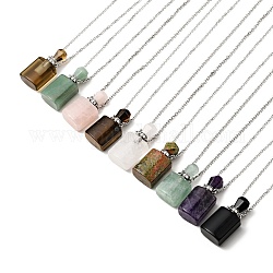 Openable Natural & Synthetic Mixed Stone Perfume Bottle Pendant Necklaces for Women, 304 Stainless Steel Cable Chain Necklaces, Stainless Steel Color, 18.74 inch(47.6cm)